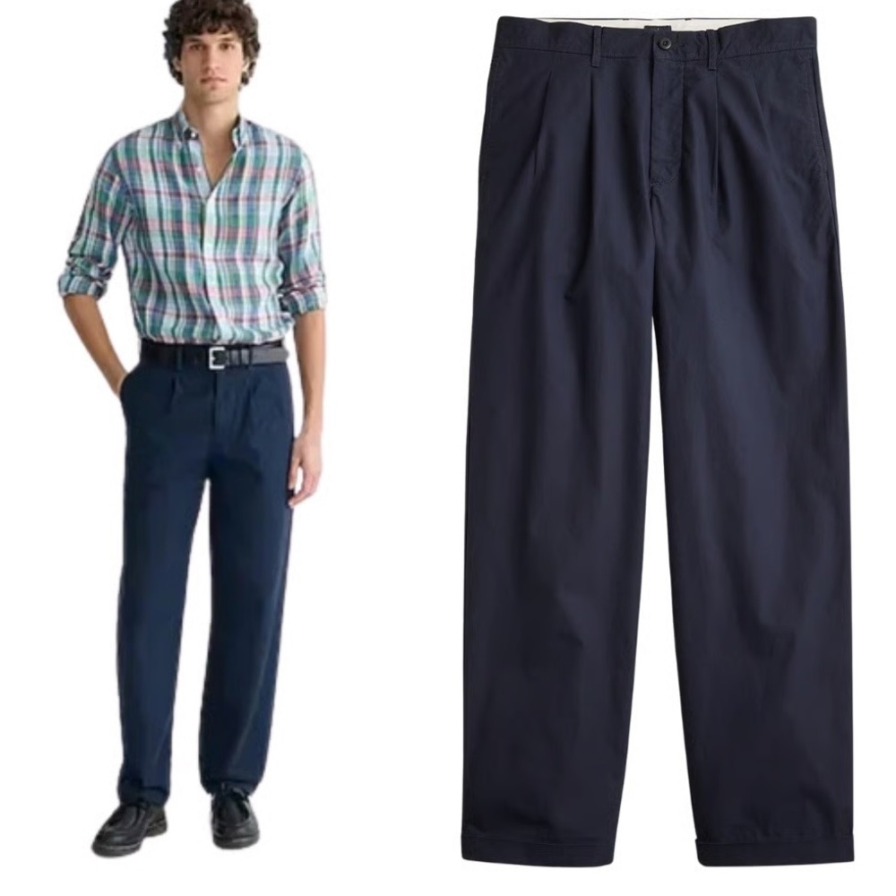 J.Crew Men Navy Blue Classic double-pleated chino pant Size 31x32